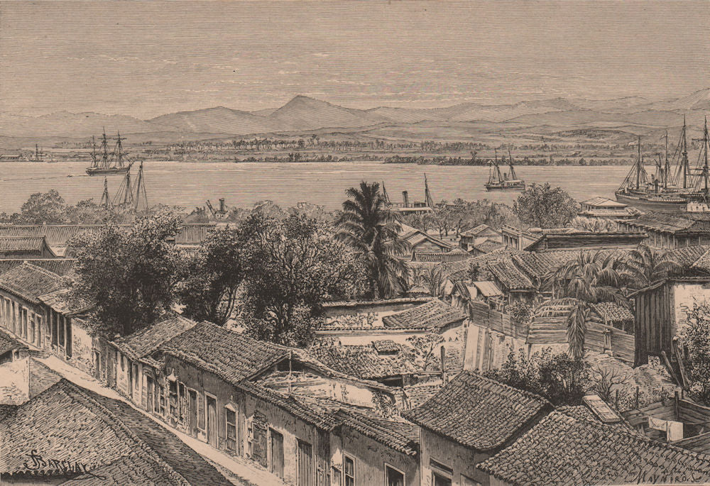 General view of Santiago, Cuba 1885 old antique vintage print picture